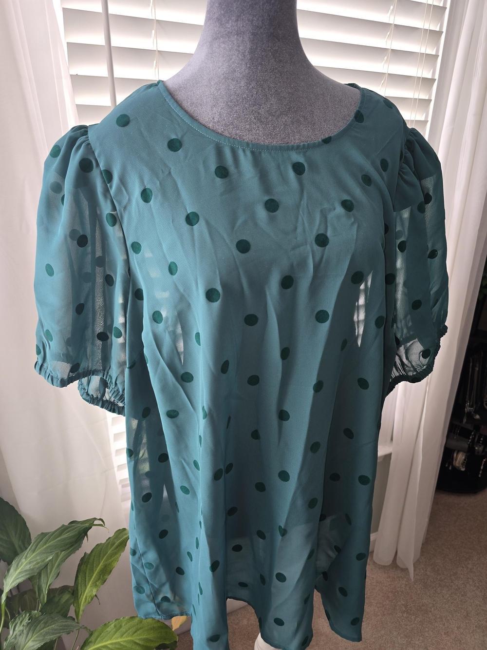 torrid Teal Dot Sheer Puff Sleeve Top